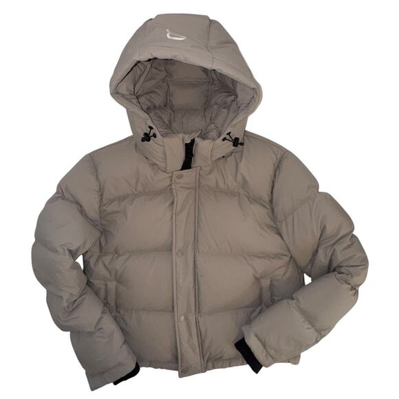 Aritzia Super Puff Shorty Modern Taupe Cropped Premium Down Puffer Jacket M - Picture 8 of 16